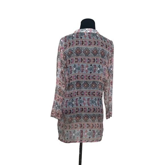 Language sheer print v neck 3/4 sleeves tunic blouse size Small - Picture 9 of 9